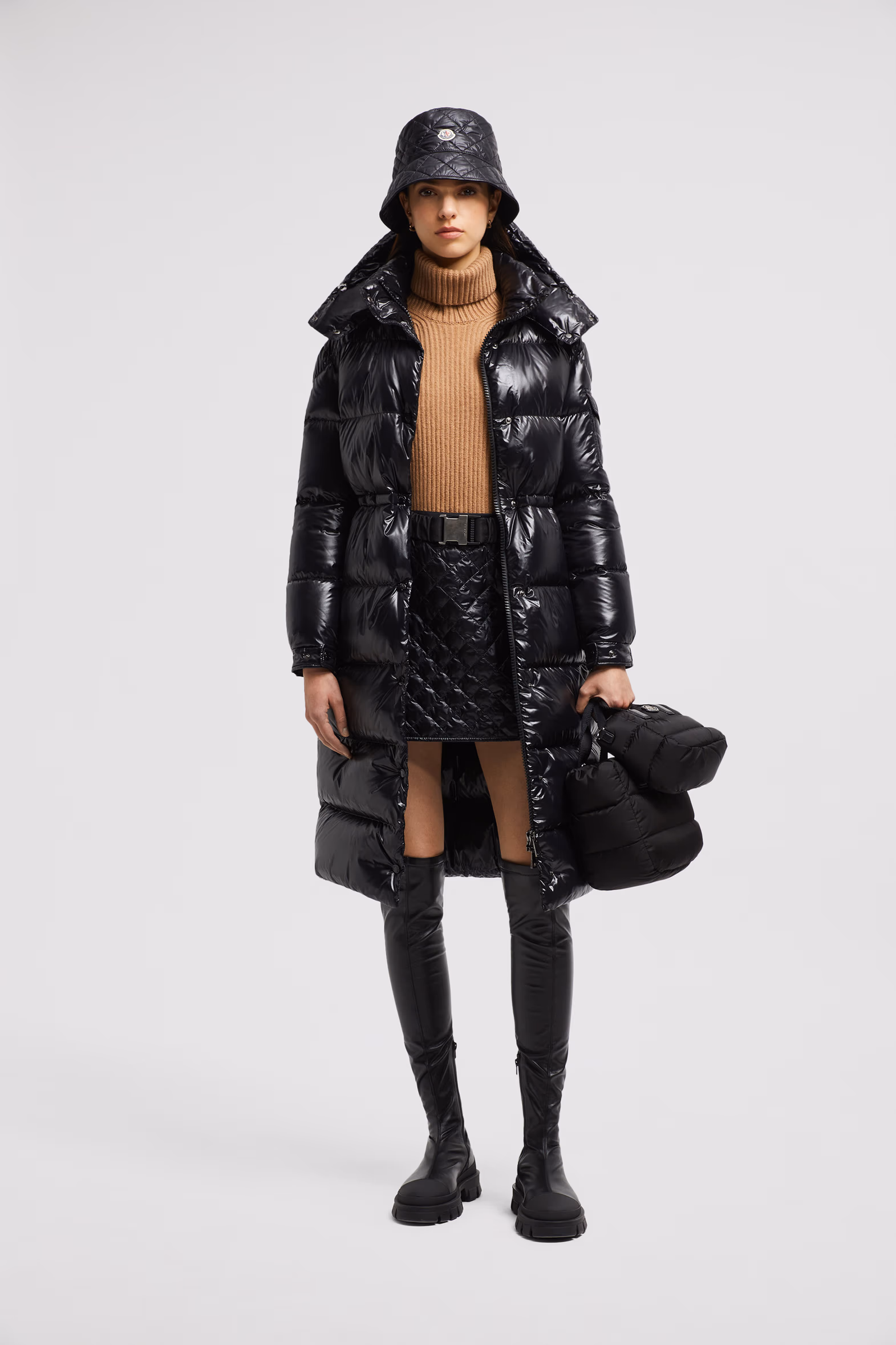 Cavettaz Hooded Long Down Jacket Women Black Moncler 0